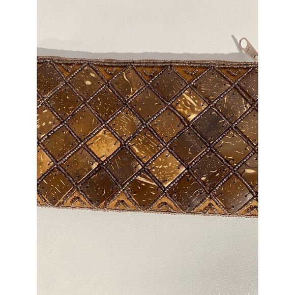 World of Good Women’s Diamond Beaded Embellishment Zip Wristlet Brown - Picture 3 of 6